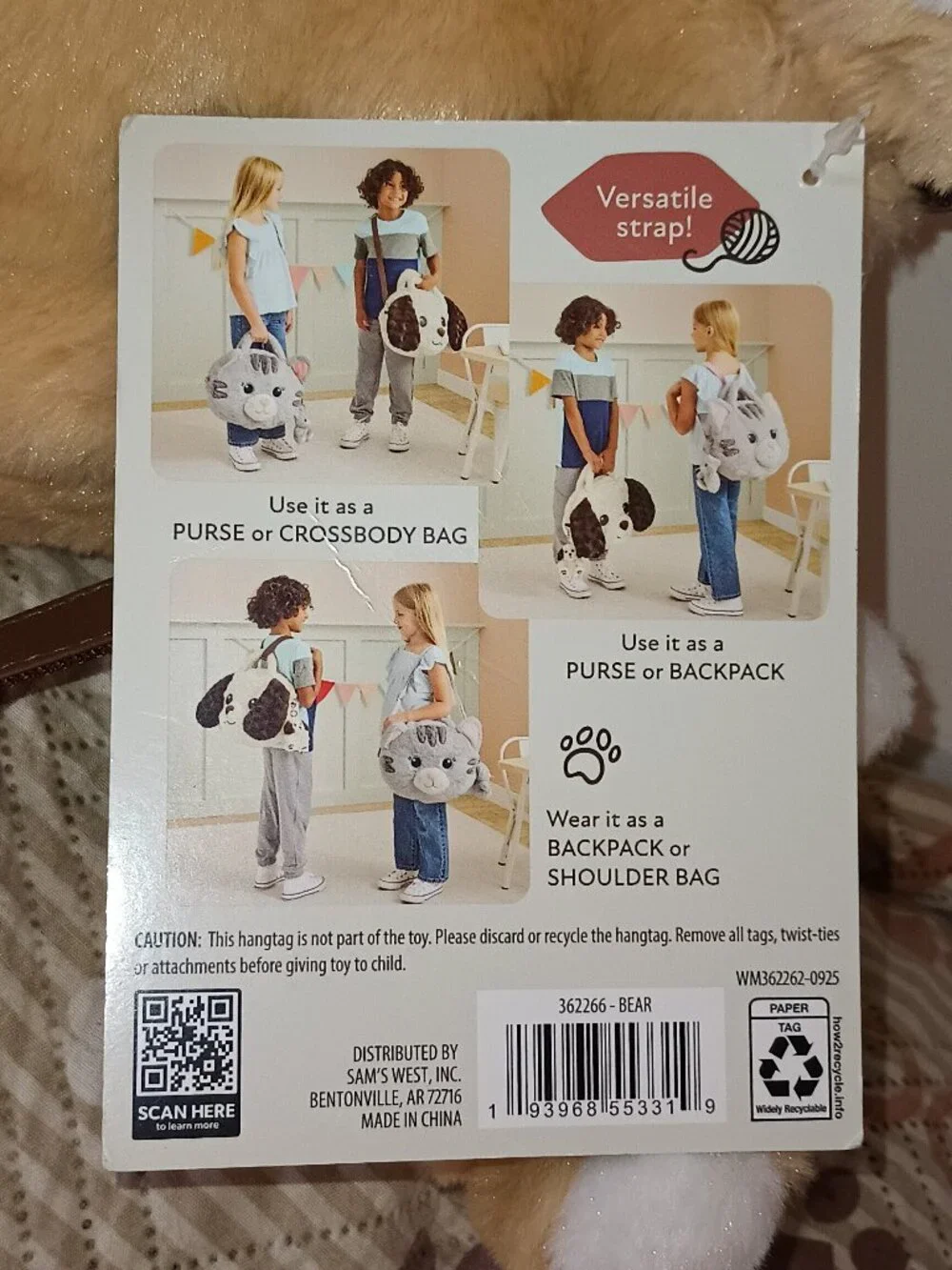 NEW Member's Mark 4-in-1 Plush Pet Bag with Keychain Bear